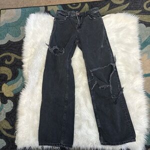 H&M Black Distressed Wide Leg Jeans